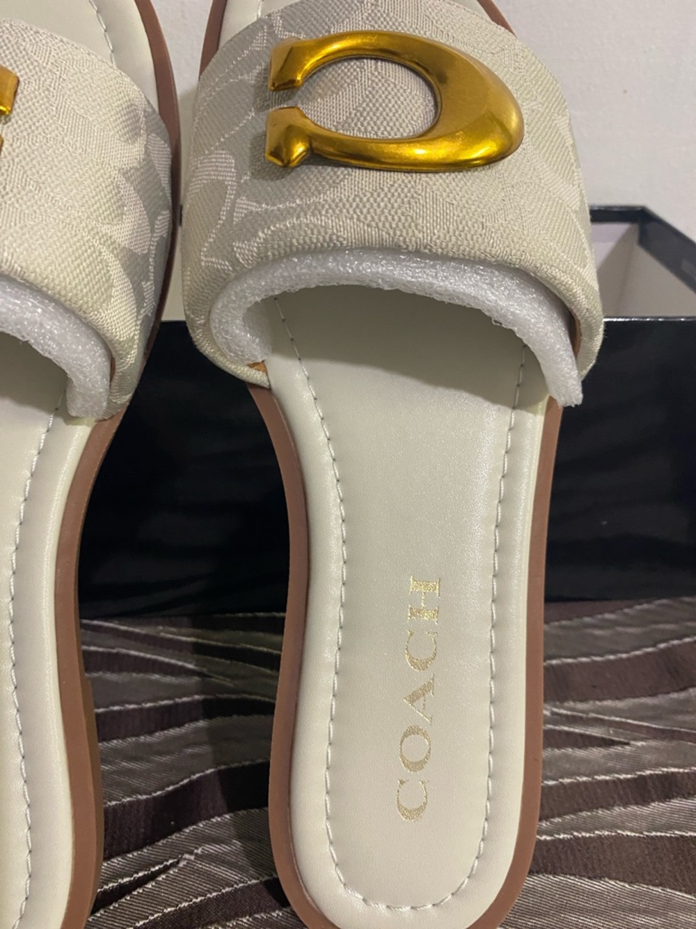 Coach Cream Logo Slide Sandals with Gold Accent - Picture 4 of 6